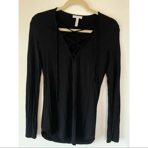 Leith Black V-Neck Cross Tied Long Sleeve